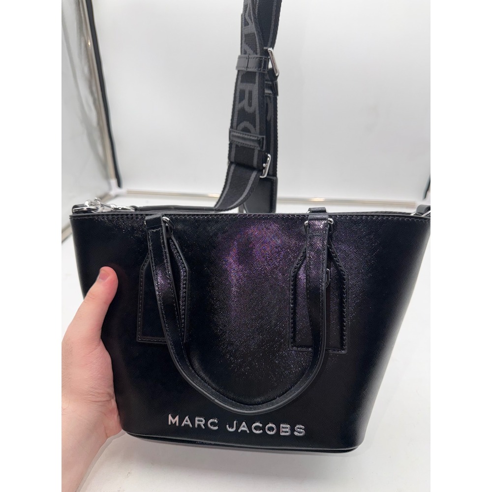 Marc Jacobs Mini Tote Bag Black Saffiano Metallic Leather Crossbody 4S4HTT004H02